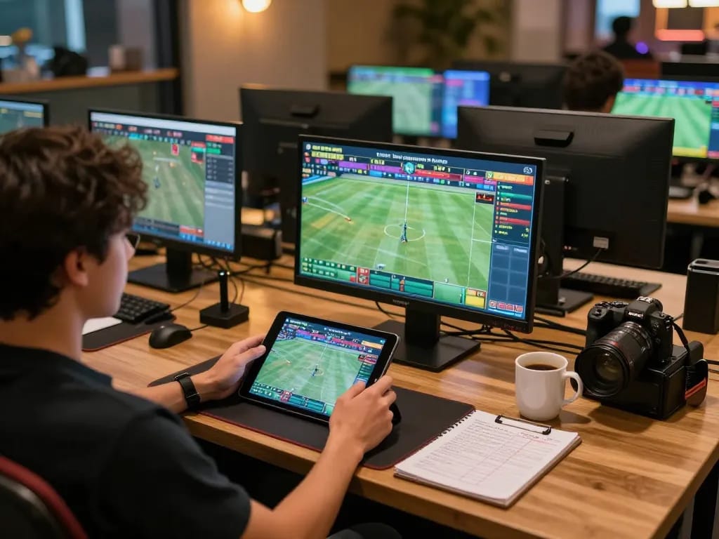Engaged bettor using UU88 on tablet for live sports betting, showcasing strategic gameplay.