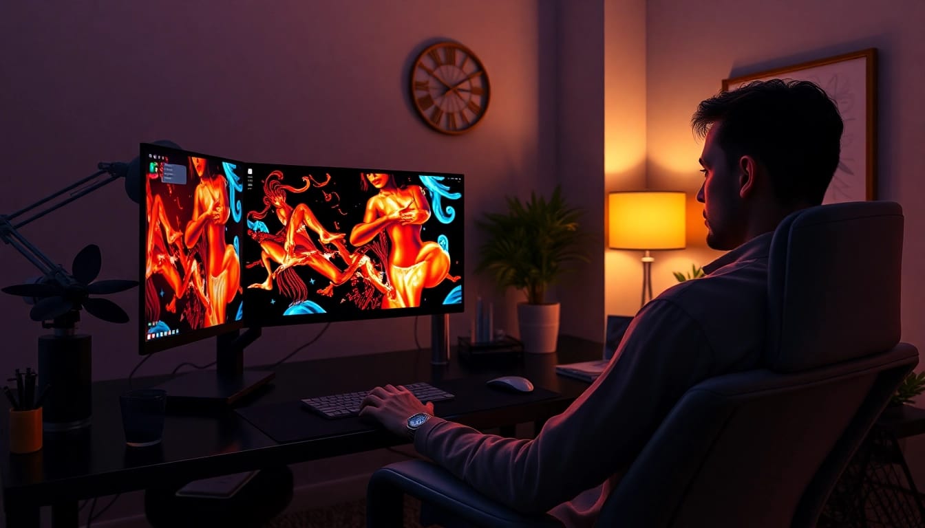 Engaging with an AI NSFW content generator in a modern home office setting