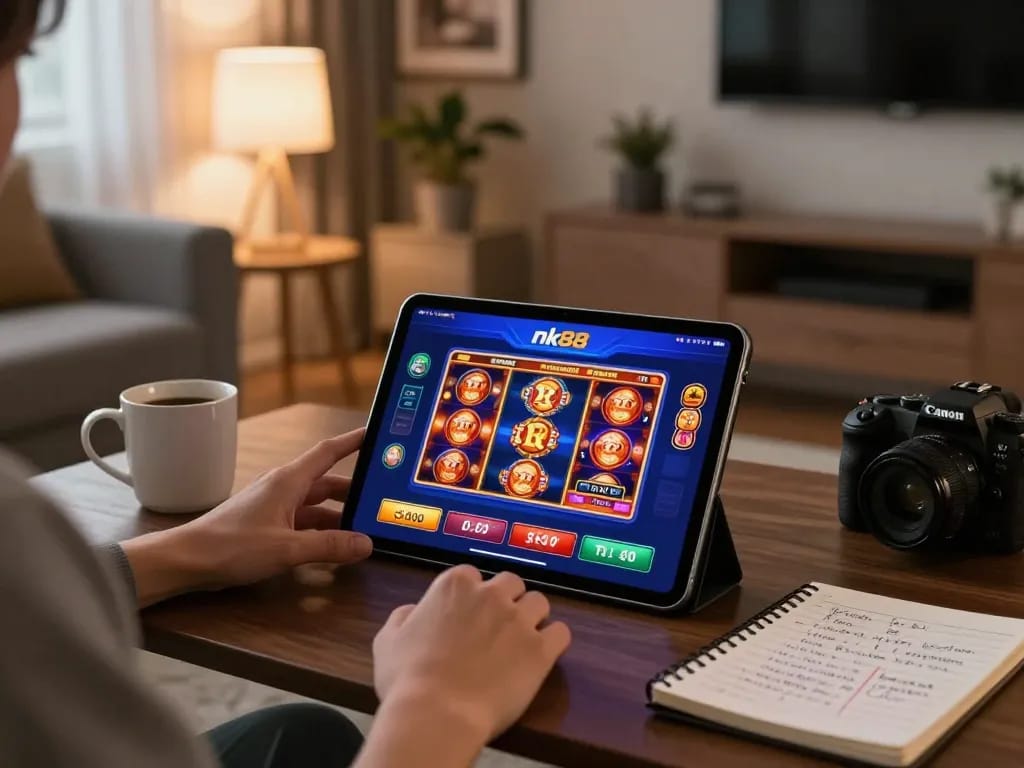 Experience engaging gameplay with nk88 bet on a tablet in a cozy living room setting.
