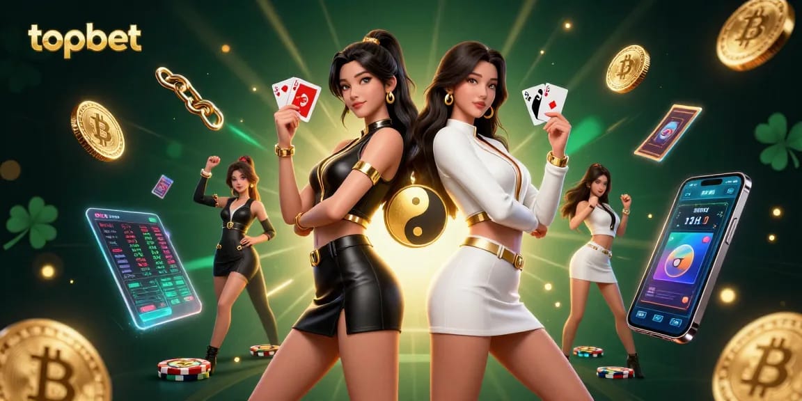 Experience topbet excitement through twin Asian women showcasing their card skills in a dazzling casino