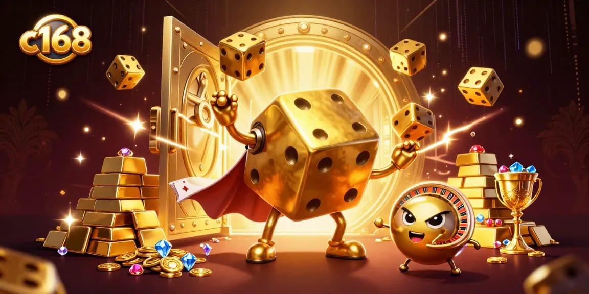 Engage with c168's vibrant online casino world featuring golden dice and treasure galore.