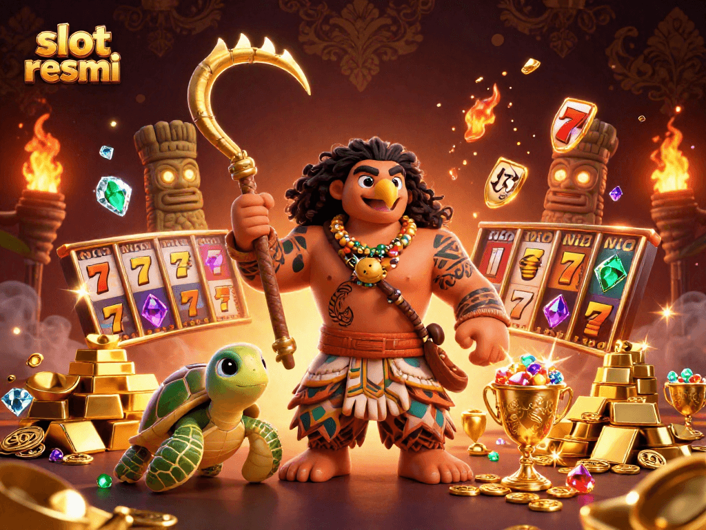 Spin to win with slot resmi as vibrant characters celebrate big wins in a detailed casino scene