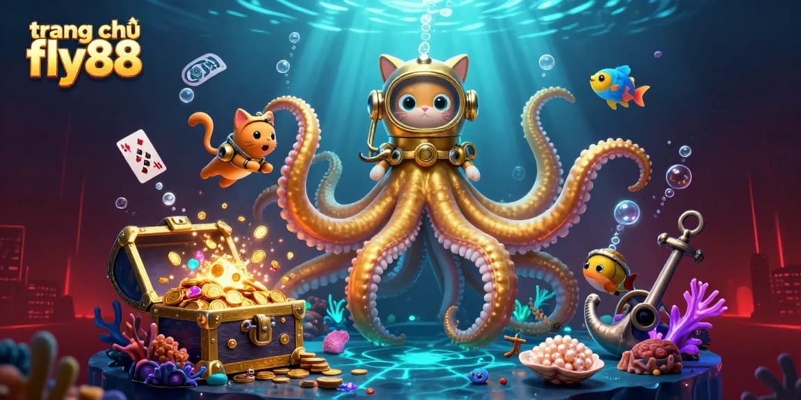 Experience the thrilling world of trang chủ fly88 with a vibrant kraken and diving cat scene.