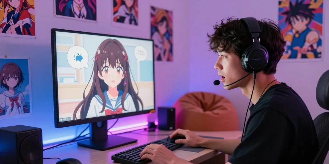 Engaging interaction with a lively hentai chat AI character on a sleek computer, showcasing immersive digital conversations.