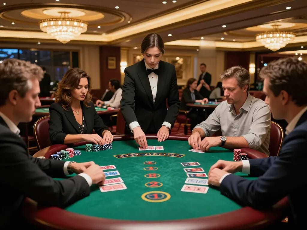 Players engaging in strategic blackjack gameplay at casinosscope, capturing a high-stakes atmosphere.