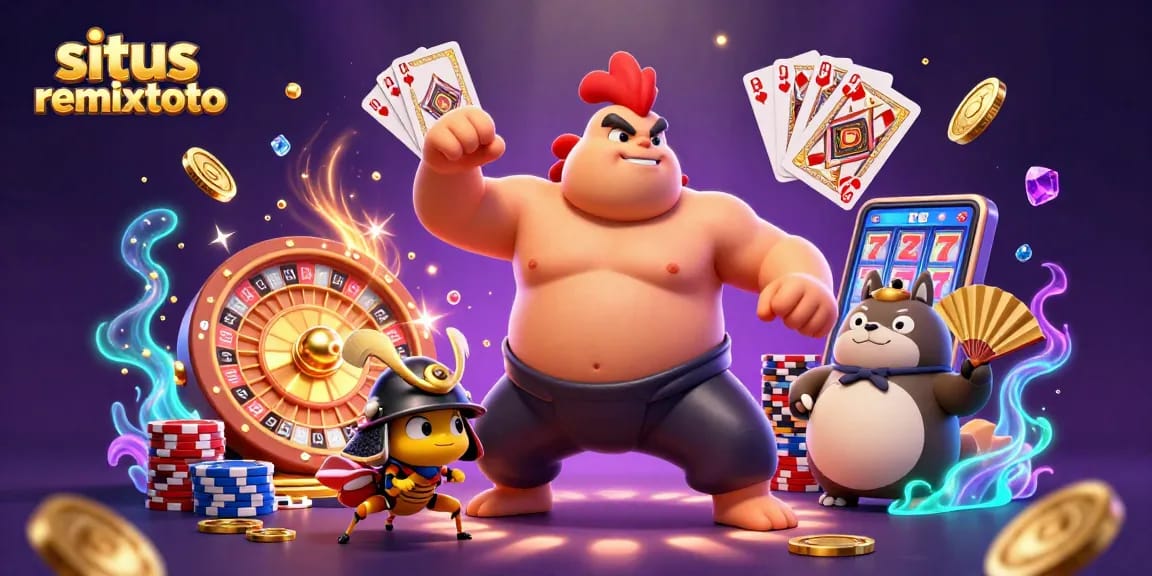 Engage with situs remixtoto presenting thrilling gaming elements in this dynamic casino illustration.