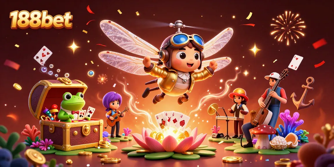 Experience thrilling 188bet action with vibrant characters and dynamic casino elements in this 3D illustration.