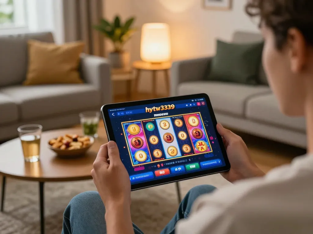 Engaging gameplay on hytw3339 mobile casino app displayed in a cozy home setting.