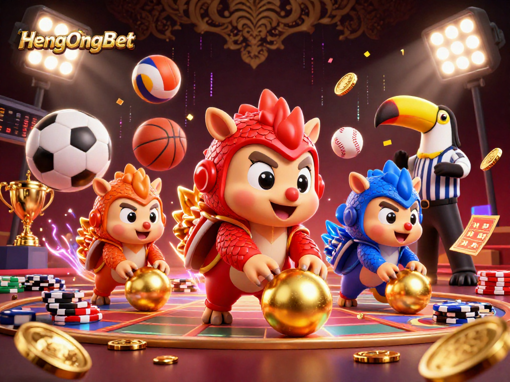 Engage with HengOngBet as pangolins roll through poker chips in a vibrant gaming scene.