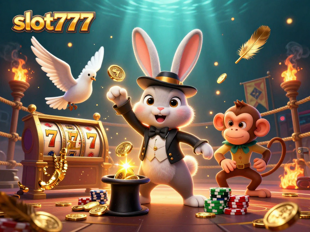 Experience the thrill of slot777 with golden coins and vibrant casino elements.