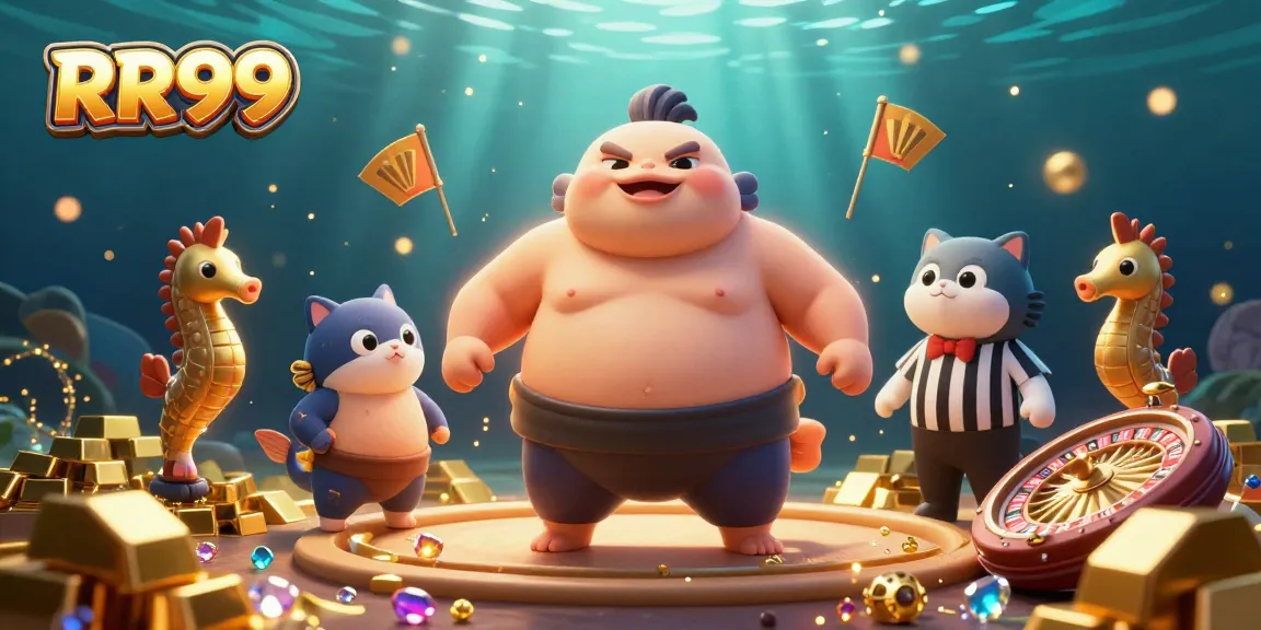 Experience the thrill of RR99 casino with underwater gaming elements like fugu, roulette, and sparkling gems.