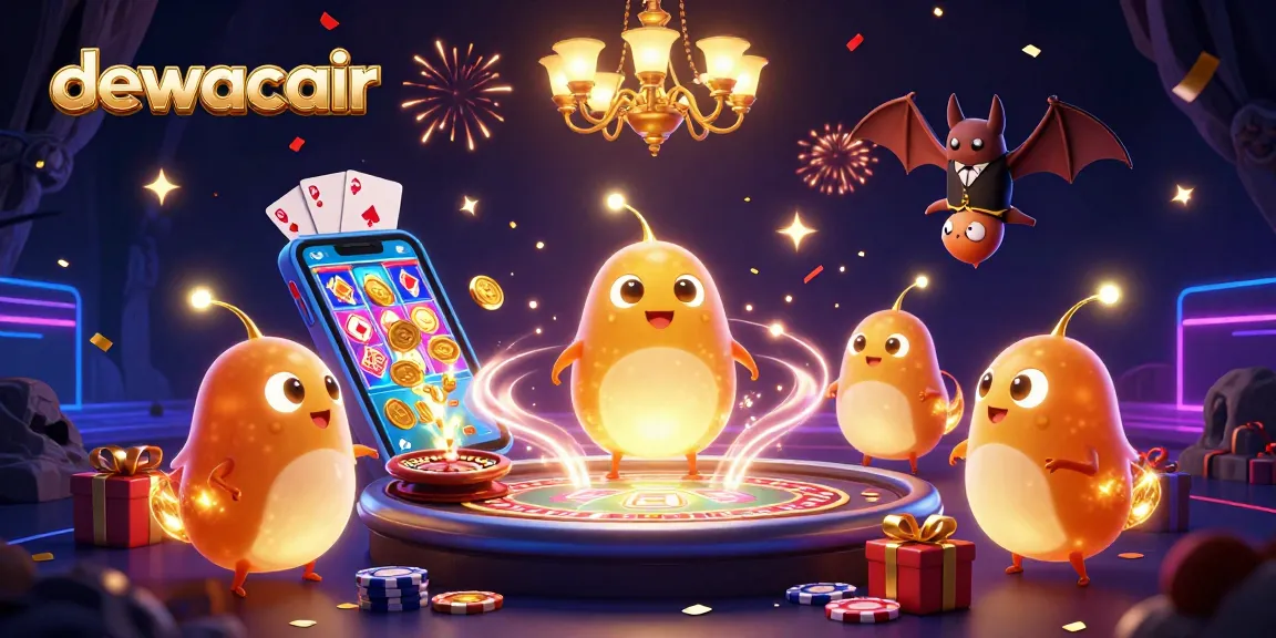 Play exciting slot games with dewacair under magical glowworm lights and vibrant casino atmosphere.