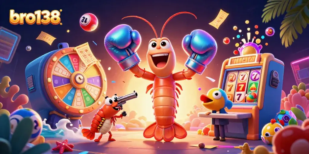 Experience the thrill of bro138 with dynamic lottery games and exciting prizes in a vibrant casino illustration.