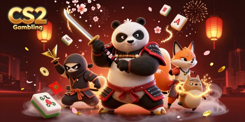 Experience immersive CS2 Gambling with samurai panda, ninja fox, and magical tanuki in action.