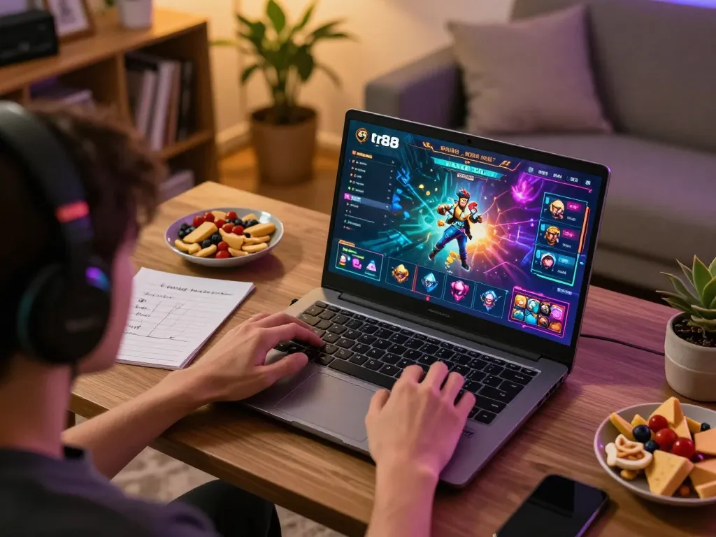 Engaging in tr88 game online, a player strategizes in a cozy living room setting