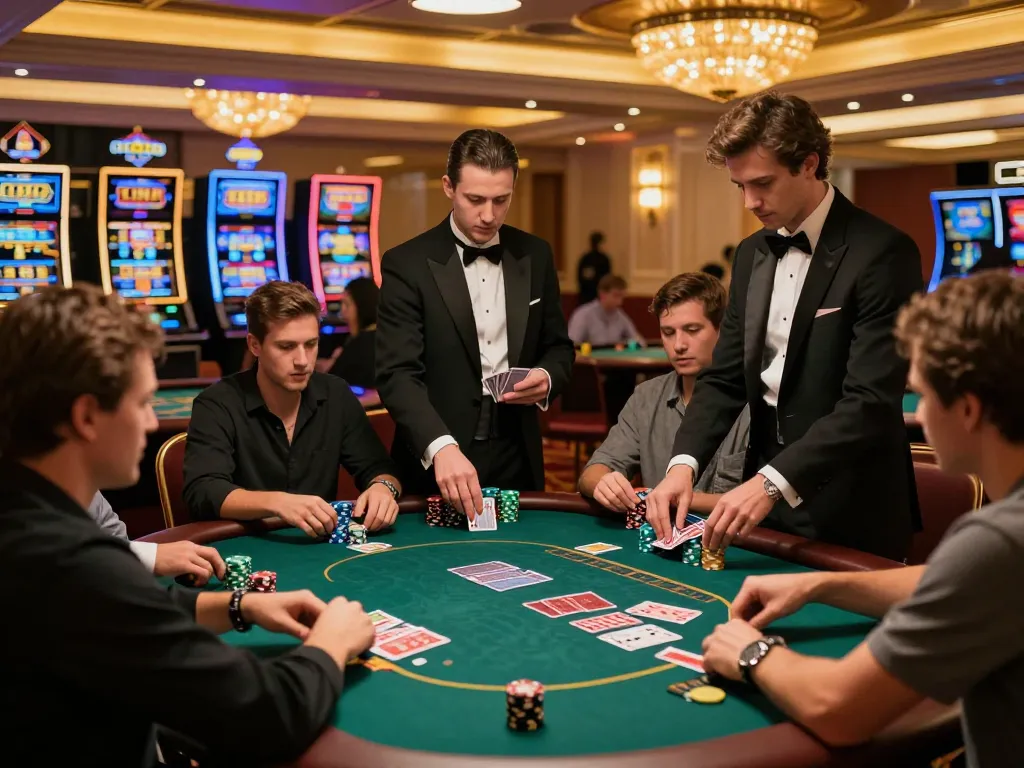FLY88MB casino scene with engaged players at poker tables showcasing excitement and strategy.