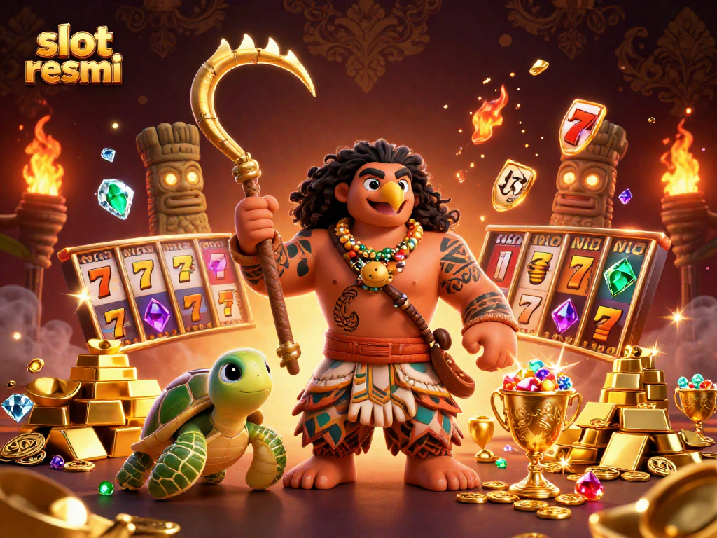 Spin to win with slot resmi as vibrant characters celebrate big wins in a detailed casino scene
