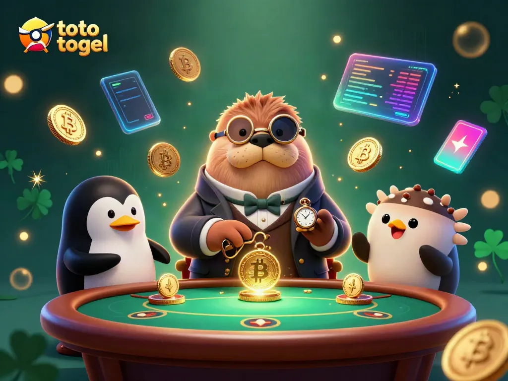 Engage with the exciting game of toto togel at this vibrant underwater casino scene featuring cartoon characters.