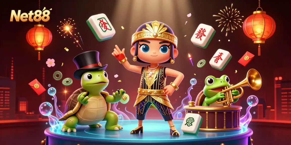Engage with Net88's vibrant betting atmosphere featuring a colorful 3D casino scene.
