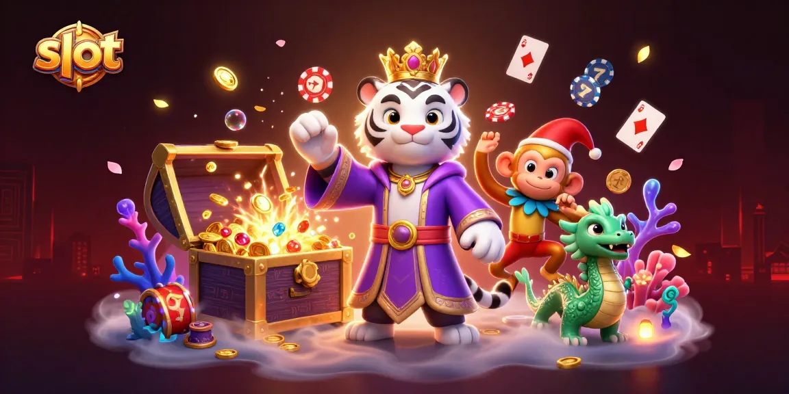 Putar slot secara mengasyikkan dengan harimau, monyet, dan naga di latar belakang yang kaya