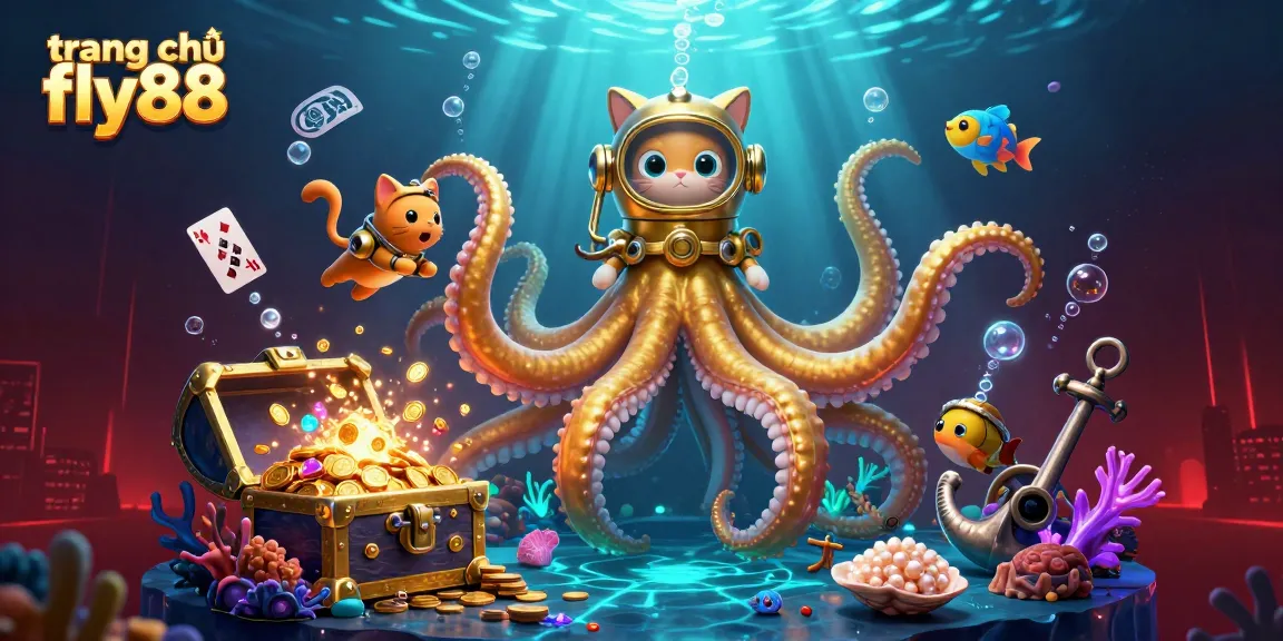 Experience the thrilling world of trang chủ fly88 with a vibrant kraken and diving cat scene.