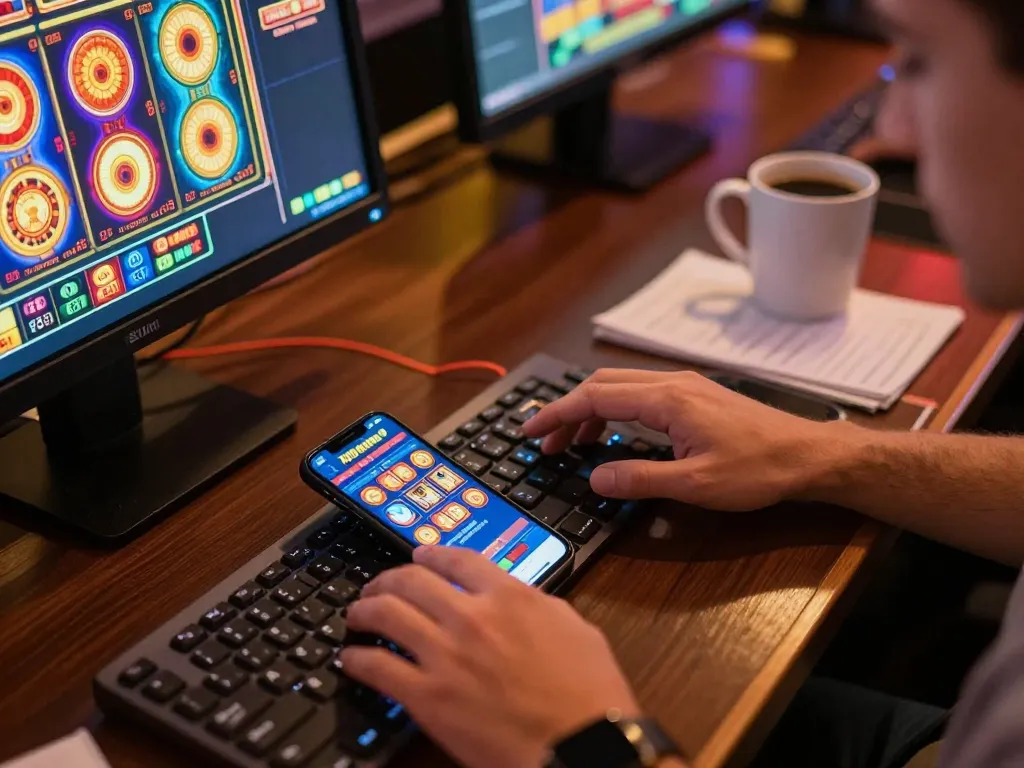 Players engaging in online gaming at 789win, showcasing vibrant casino app interface on smartphone.