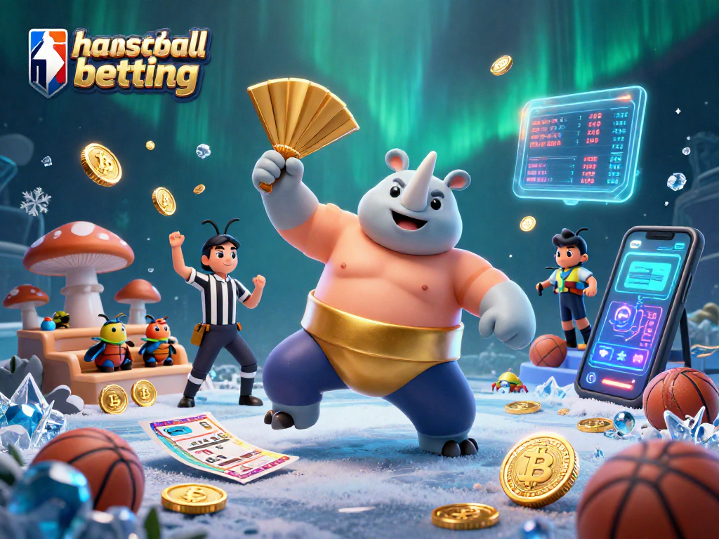 Win big with nba basketball betting as a rhinoceros beetle sumo champion stomps gold coins, surrounded by dynamic sports elements.