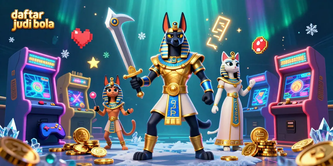 Engage in daftar judi bola with an ancient warrior and a sacred cat surrounded by vibrant casino elements.