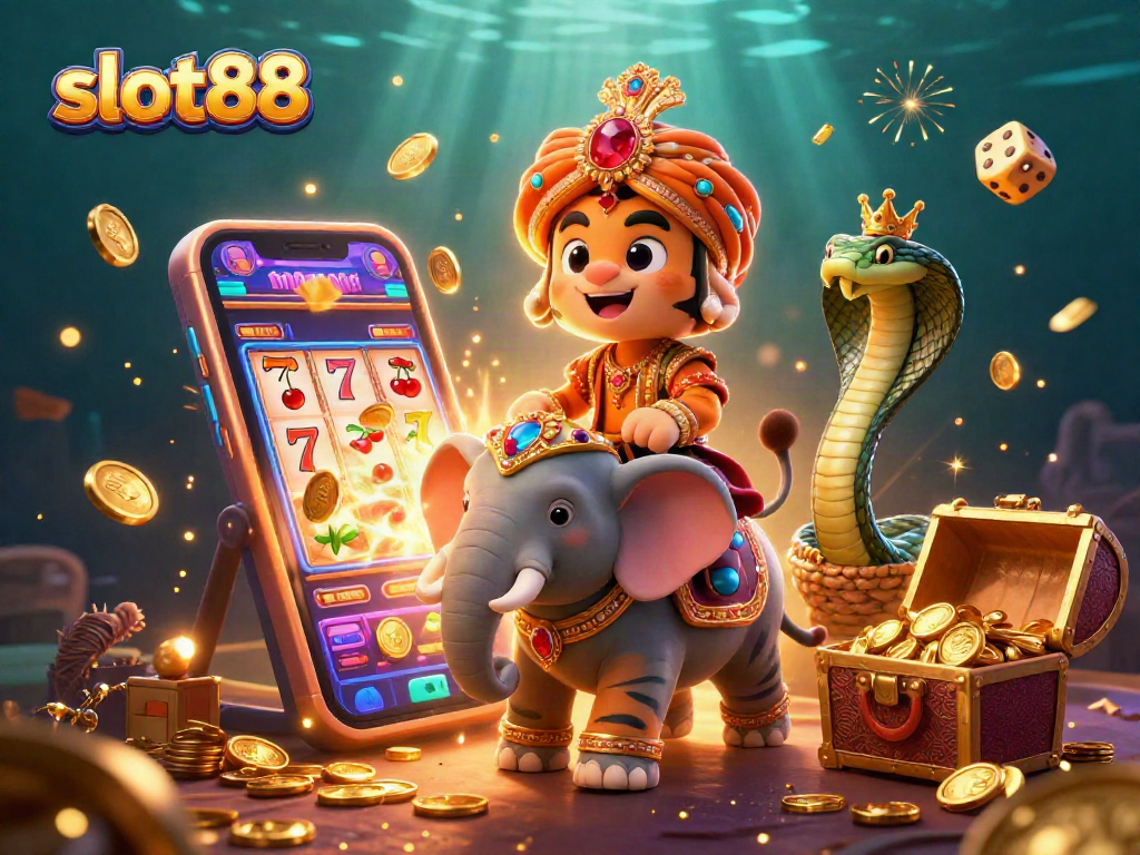 Experience the excitement of slot88 with a vibrant 3D illustration of a majestic tiger and elephant
