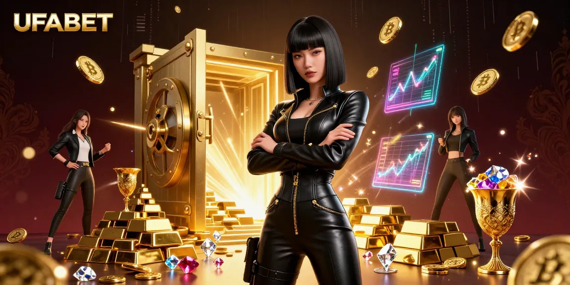 Engage in thrilling games at UFABET with a stunning view of digital treasures and crypto elements.
