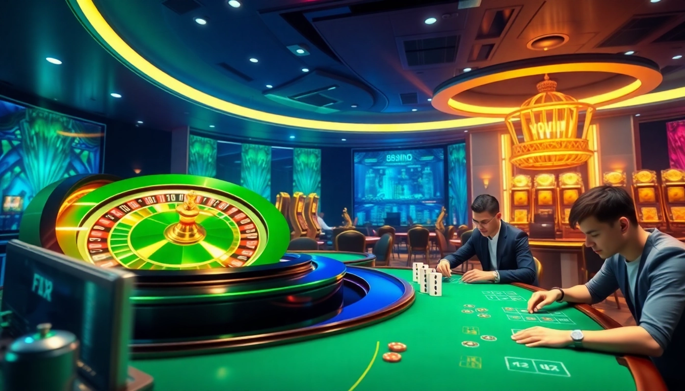 Experience the thrill of 68VIP.SH with vibrant gaming visuals depicting roulette action and online slots.