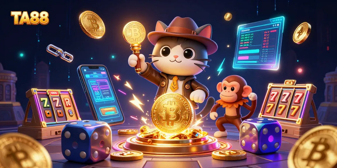 TA88 showcases a cat archaeologist discovering casino artifacts with vibrant gaming elements