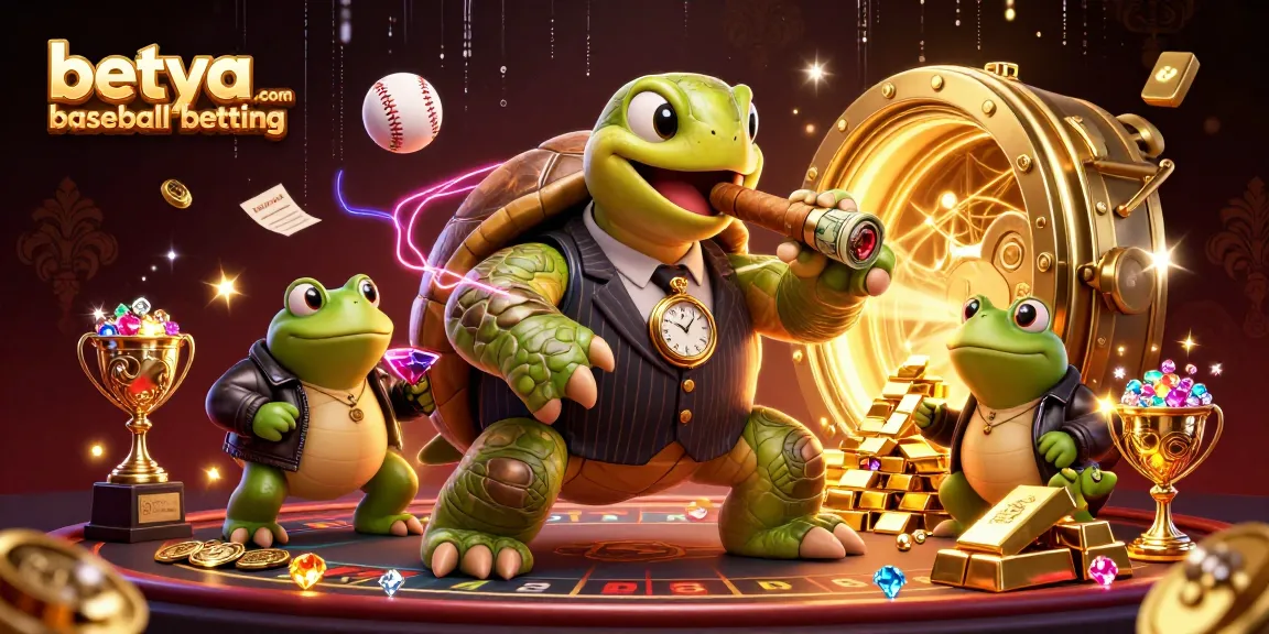 Place bets with betya.com baseball betting in a vibrant casino scene featuring a turtle and bullfrogs.