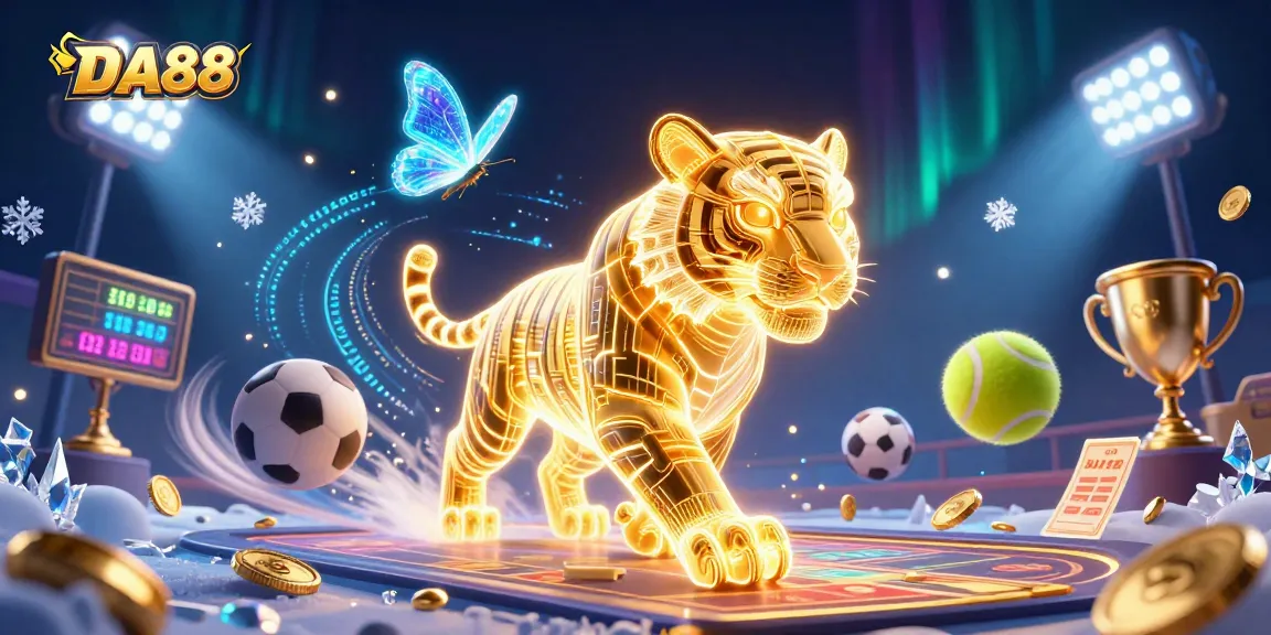 Experience the thrill of DA88 as a golden tiger emerges in a dazzling casino landscape.