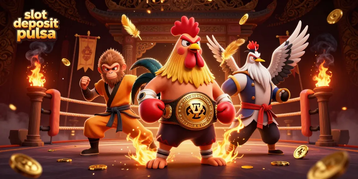 Menghadirkan slot deposit pulsa yang menarik dengan karakter kartun 3D di arena pertempuran bertema Asia.