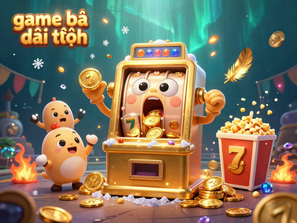 Engage in thrilling game bài đổi thưởng with 3D cartoon slot machines celebrating a big win.