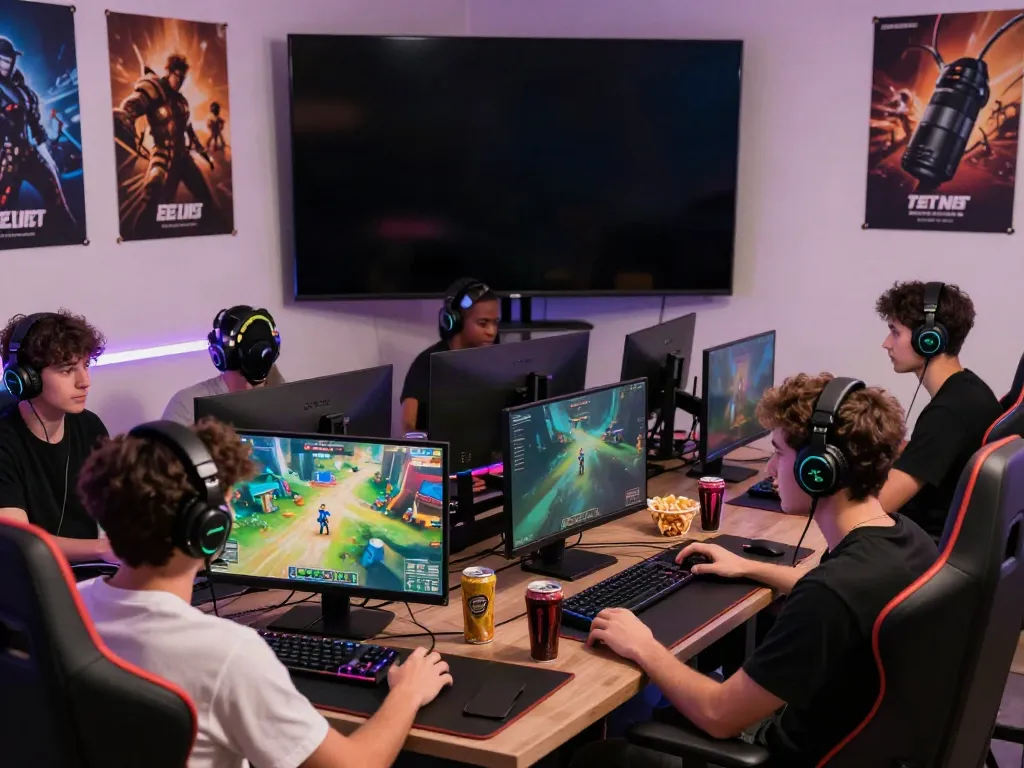 Gamer di platform nyonya4d dengan pengaturan modern dan suasana intens.