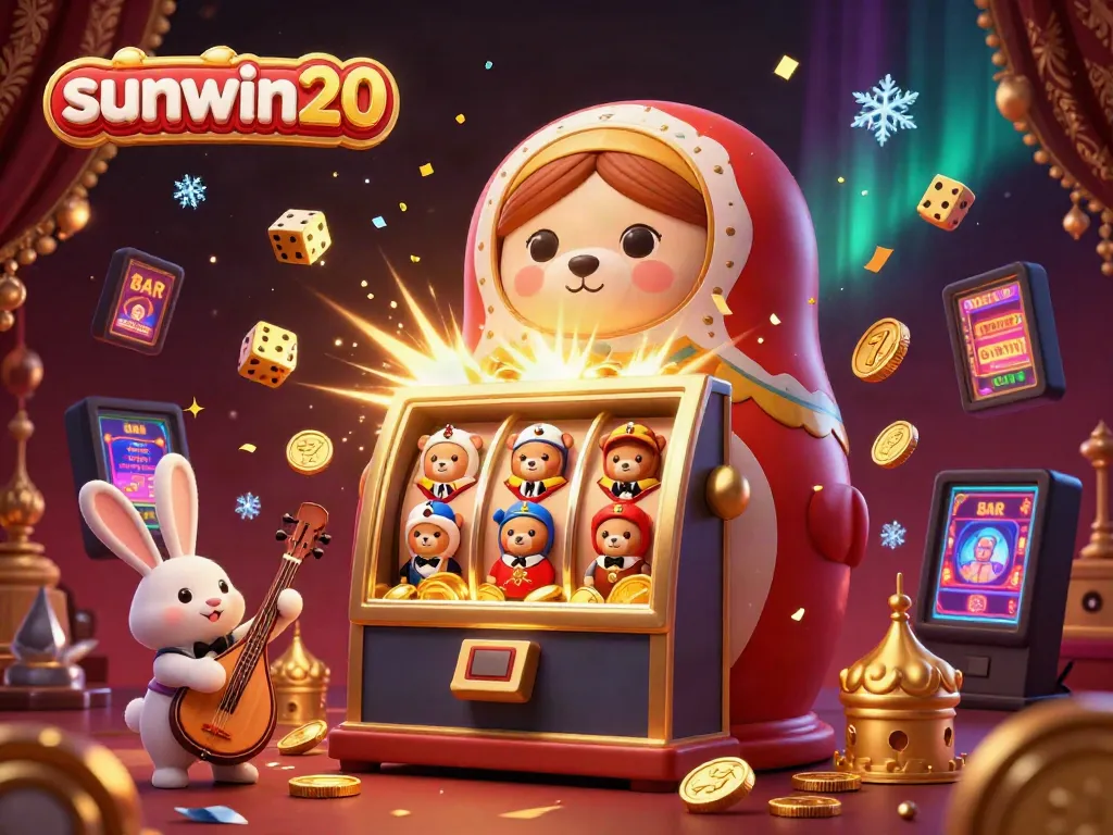 Experience the thrill of sunwin20 with an exciting jackpot burst, showcasing a vibrant casino scene in a dynamic 3D illustration.