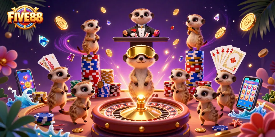 Win at FIVE88 with animated meerkats managing an exciting casino operation.