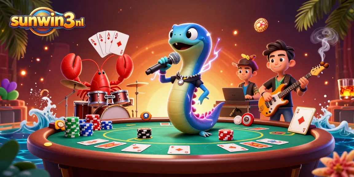 Join the action at sunwin3 nl with a vibrant 3D underwater casino scene featuring an electric eel DJ.