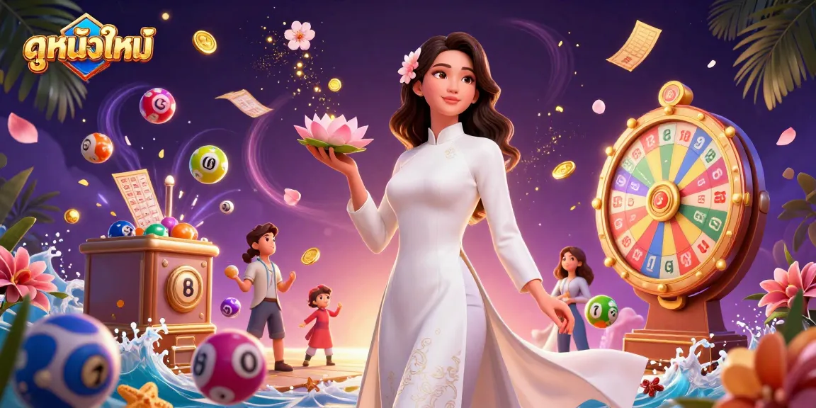 Engage with ดูหนังใหม่ as colorful lottery balls and dynamic game elements populate the vibrant scene.