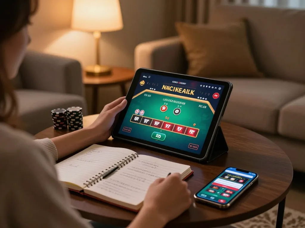 Engaged in online poker at vt88, showcasing a player relaxed on a sofa with gaming tools.