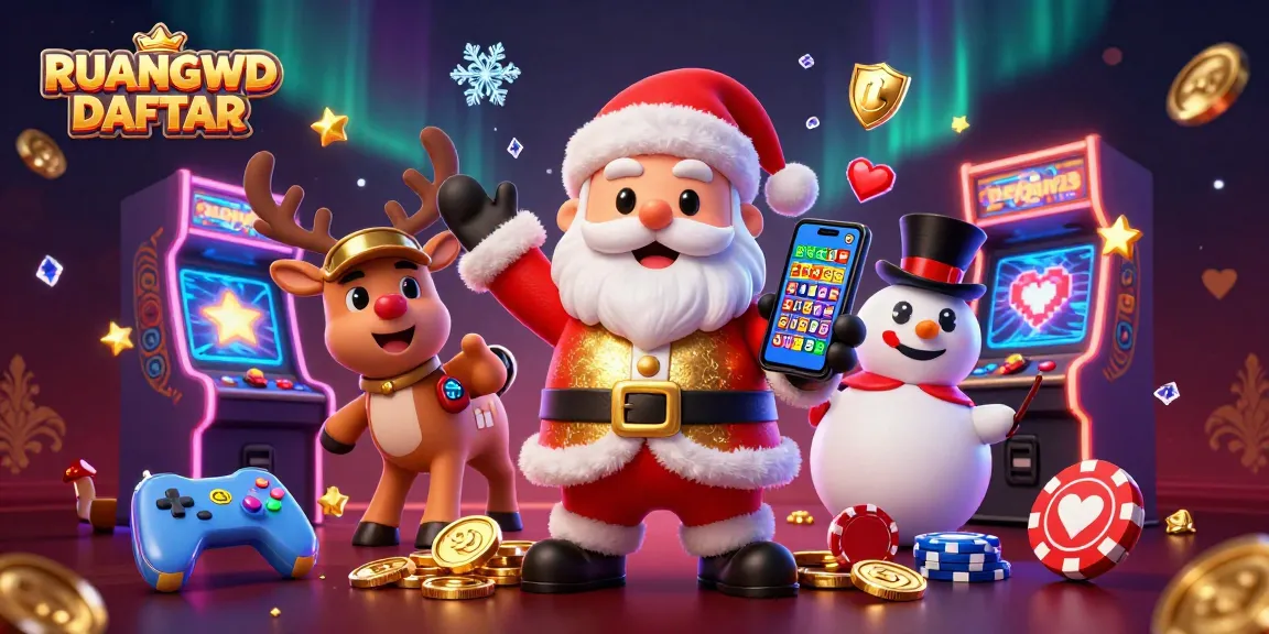 Experience the excitement of RUANGWD DAFTAR with a festive casino scene featuring Santa, his reindeer, and a snowman.