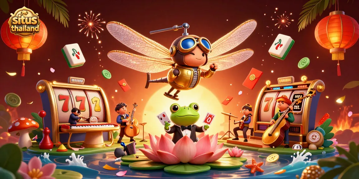 Experience the excitement at situs thailand with a vibrant casino scene featuring slots, jackpots, and engaging characters.