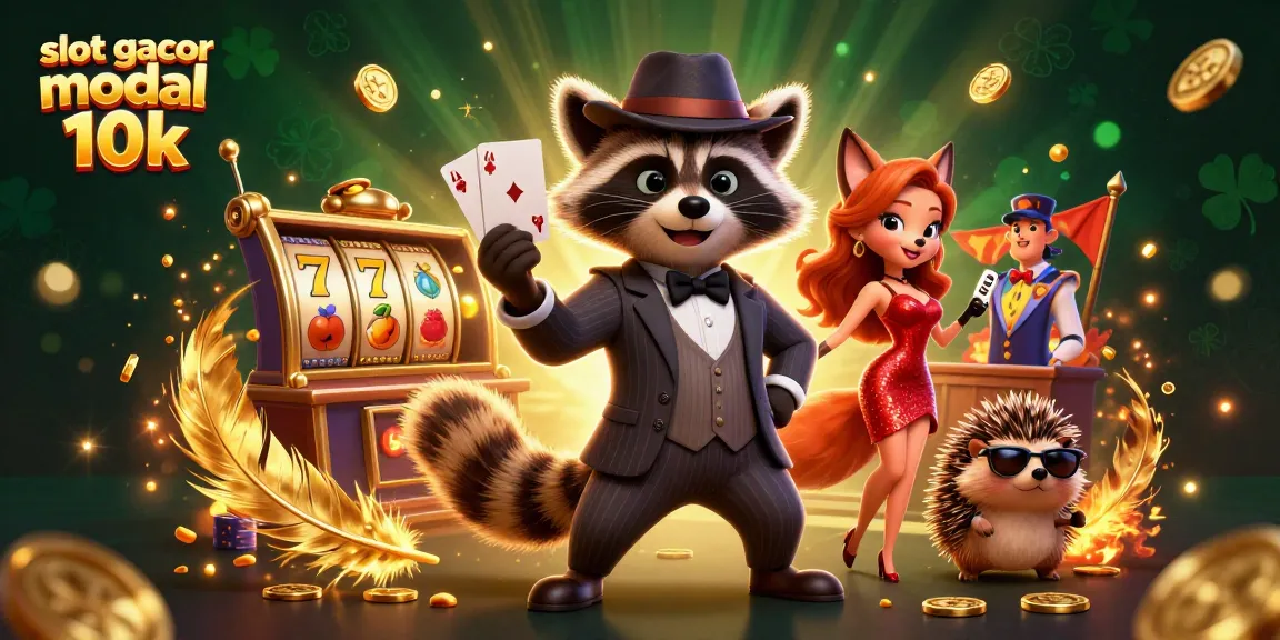 Engage with slot gacor modal 10k while enjoying vibrant casino excitement featuring raccoon, fox, and hedgehog characters.