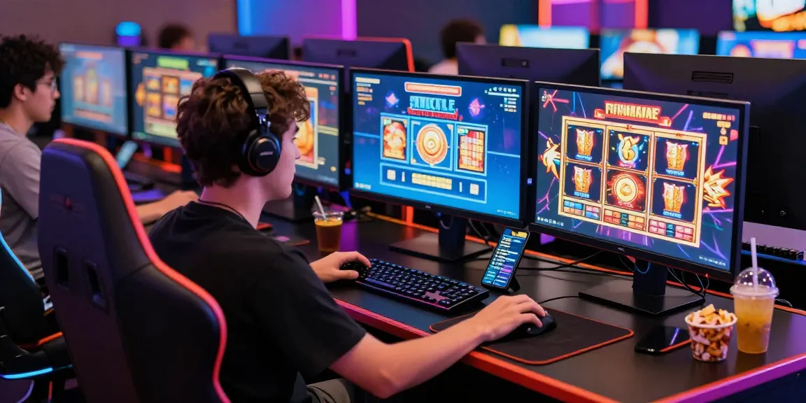 Player engaged in slot online gacor gaming with vibrant screens and modern setup.