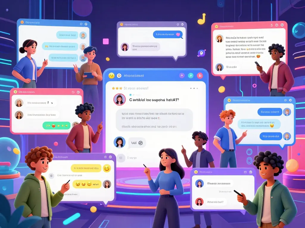 Engaging scene of animated AI characters in an exciting ai chat nsfw environment, showcasing dynamic interactions and colorful digital backgrounds.