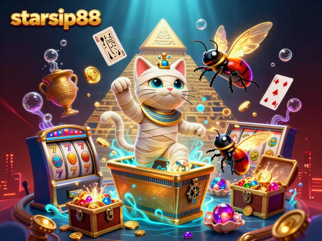 Spin and win with slots at starsip88, featuring a vibrant 3D Egyptian-themed casino scene.