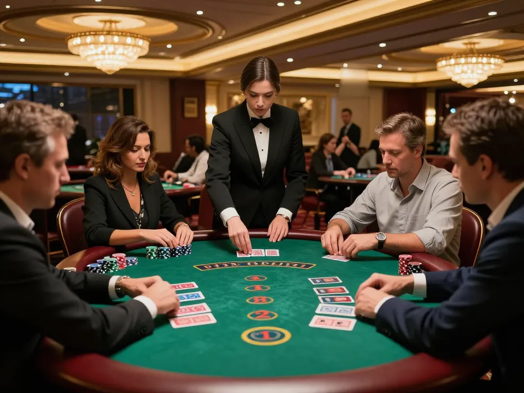 Players engaging in strategic blackjack gameplay at casinosscope, capturing a high-stakes atmosphere.