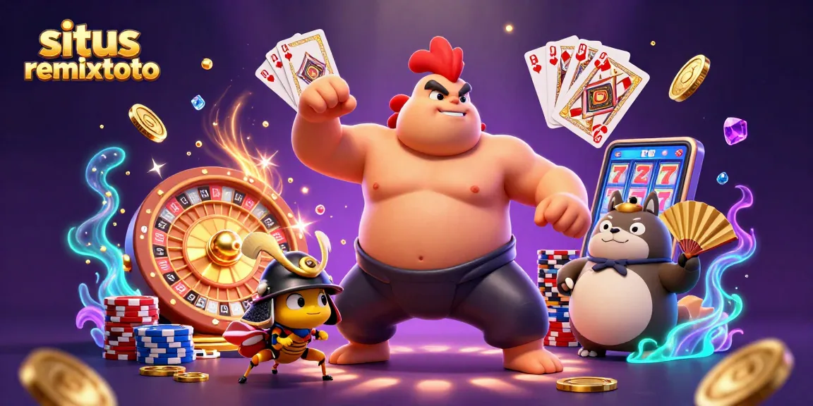 Engage with situs remixtoto presenting thrilling gaming elements in this dynamic casino illustration.